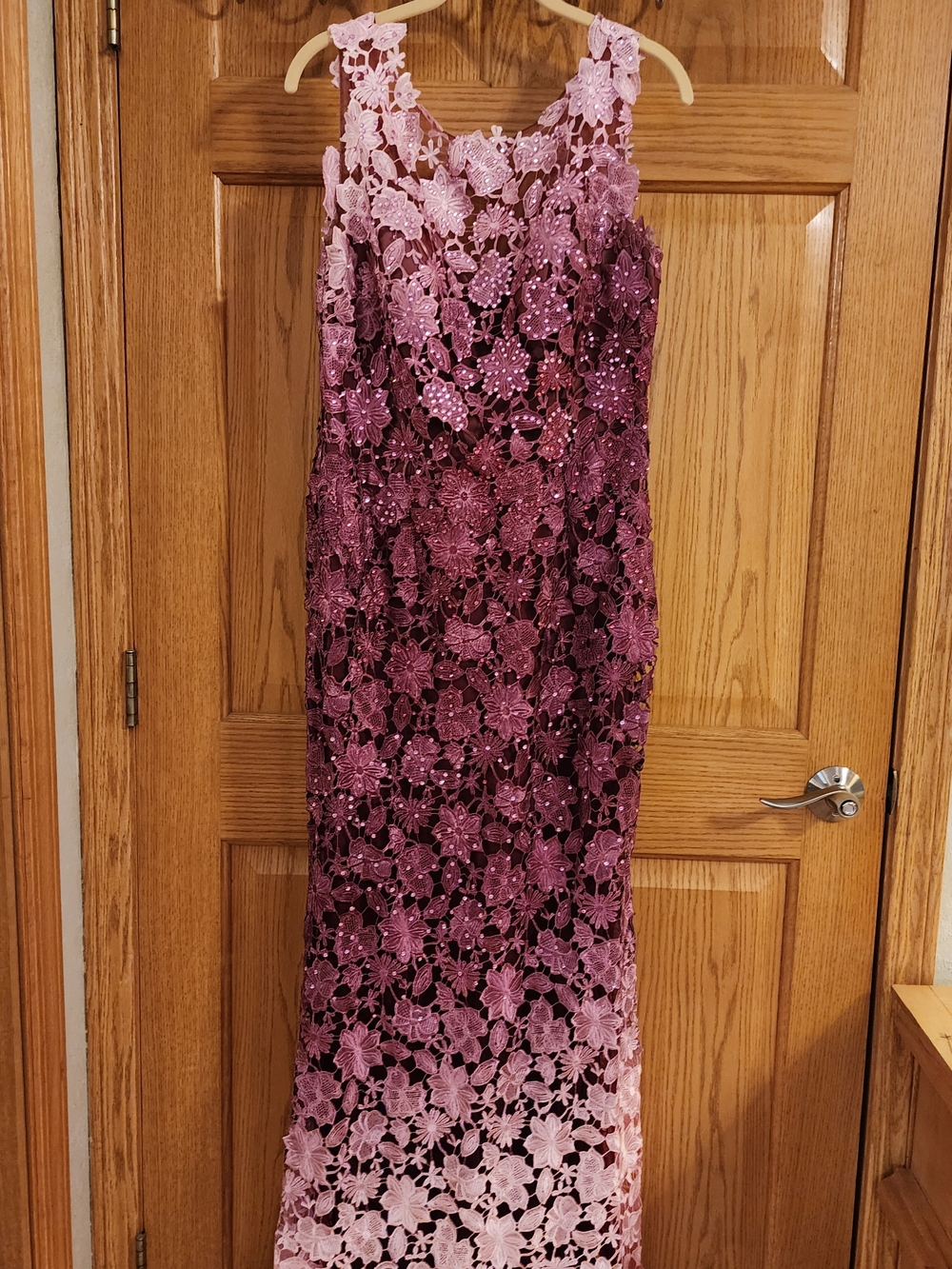 Mon Cheri Pink to Plum Ombre Floral Lace Maxi Dress